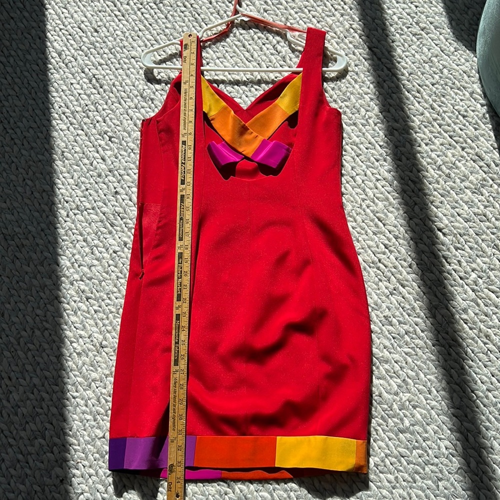 Cocktail Dress by Gillian. Size 6.-red with contrasting bands.